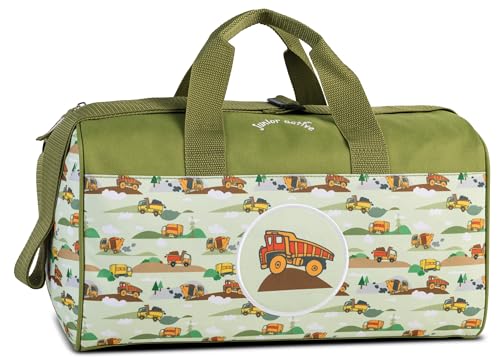 Grüne Sporttasche für Kinder mit Lastwagen-Motiv, 38 x 22 x 20 cm, 12 Liter Fassungsvermögen