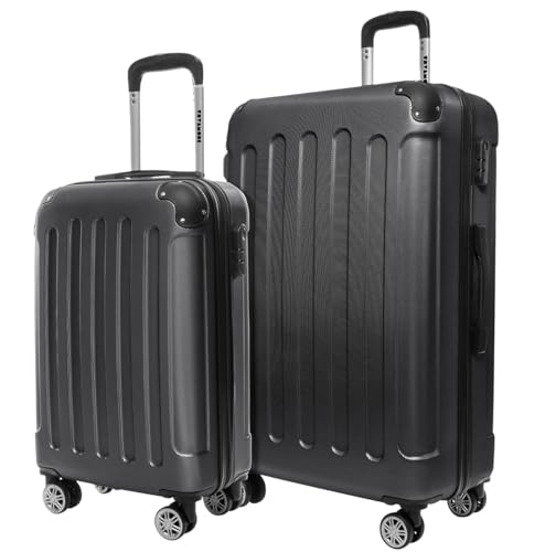 Reisekoffer Set 2 Teilig, Hartschalenkoffer Set 2 Teilig, Trolley Set Schwarz, robuste Räder und 360-Grad-Drehbärme für sicheres Transportieren von Reisegepäck