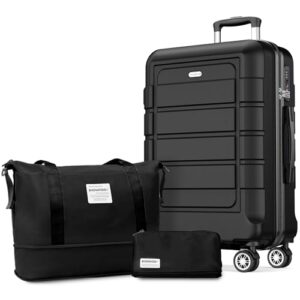 Großes Reisegepäck aus ABS+PC-Material mit 1 Reisetasche und 1 Kulturtasche, TSA-Schloss und 4 Rollen für sichere und bequeme Reisen - Schwarz