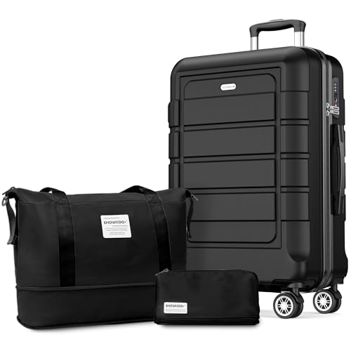Großes Reisegepäck aus ABS+PC-Material mit 1 Reisetasche und 1 Kulturtasche, TSA-Schloss und 4 Rollen für sichere und bequeme Reisen - Schwarz