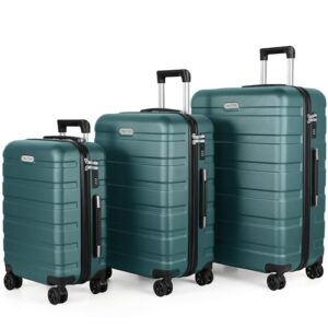 Tantomi Koffer Set 3 Teilig Hartschale - Reisekoffer mit Passwortsperre und 4 Rollen, helle Dunkelgrün, 3 Stück