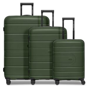 Drei Teile von Hartschalengepäck im Grün, ideal für Reisen, mit TSA-Schloss und 4 Doppelrollen