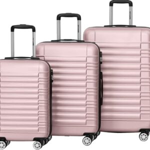 Dreiteiliges Koffer Set mit harten Schalen, 3 Stücke für Reisebedürfnisse, rote Handgepäck Trolleys mit Rollen und Henkeln für eine langlebige und kratzfestes Gepäck