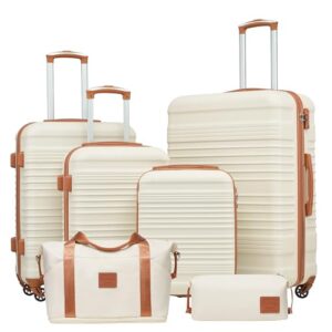 COOLIFE Reisekoffer Set 6 Teilig: Luggage Set 16" 20" 24" 28" + Reisetasche & Kulturtasche für Europa, Kreuzfahrt & Auslandsstudium - Familienurlaub Essentials