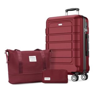 Showkoo Koffer Set: Großes Hartschalenleichtes Reisekofferset mit ABS+PC, TSA-Schloss und 4 Rollen, inkl. einer großen Reisetasche und einer Kulturtasche in Rot.
