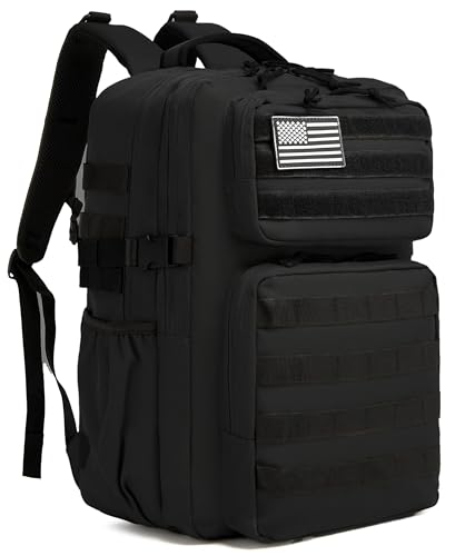 Militärischer taktischer Rucksack für Herren, wasserdichter Tagesrucksack, 3-Tage-Assault Pack, Molle-Tasche mit Wasserflaschenhalter (Schwarz, 35L)