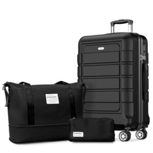Showkoo Reisekoffer set mit 1 Reisetasche und 1 Kulturtasche, TSA-Schloss, leichte Hartschale, ABS+PC, Mittelgroß, L - Schwarz