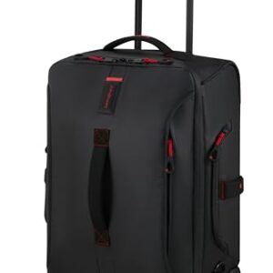 Schwarze Reisetasche mit Rollen und Rucksackfunktion, ideal für Reisen und Handgepäck
