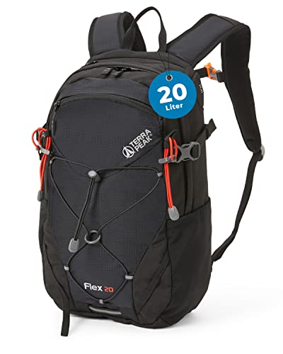Terra Peak Premium Wanderrucksack 20L (FLEX 20) Damen Herren & Erwachsene klein schwarz - Wasserabweisender Trekking Rucksack mit Trinksystem und Rückenbelüftung