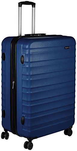 Amazon Basics Erweiterbarer Hartschalenkoffer - ABS-Reisegepäck mit 4 Spinner-Doppelrollen - Kratzfeste und leichte Konstruktion - 45,1cm x 28,6cm x 68,0cm - Marineblau