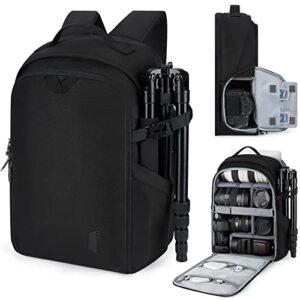 Bagsmart Kamerarucksack, Wasserfester Rucksack für Fotografie oder SLR Kameras, Regenschutz und Stativhalter, Schwarz