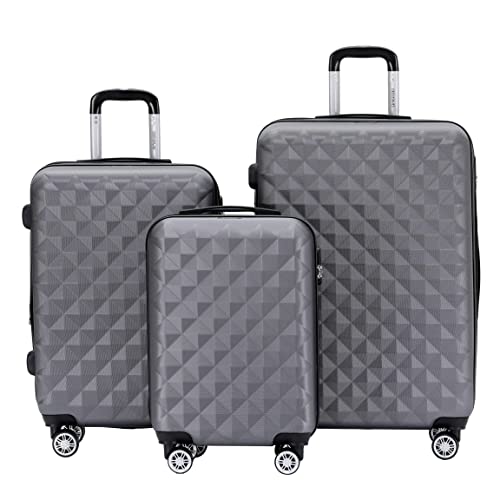 Zwillingsrollen 2066 von BEIBYE: Harte Schale, Trolley Koffer, Reisekoffer, Gepäckset M-L-XL Business Grey