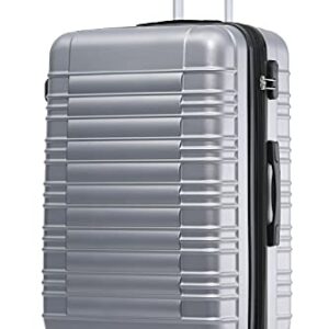 Silberner Reisekoffer mit Zwillingsrollen und harten Schalen, ideal für Abenteuer und Urlaub