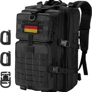 Taktischer Rucksack für Militär und Outdoor-Aktivitäten, Hannibal Tactical 40L Militär Taktischer Rucksack, US Cooper Rucksack Armee Assault Pack 3 Tage Bug Out Go Bag Trekking Wanderrucksack Flagge von Deutschland Karabiner