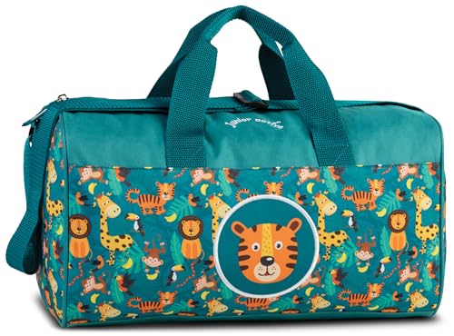 Kindertasche Sporttasche Reisetasche mit Tiger-Motivation für Jungen und Mädchen, türkis, 38 x 22 x 20 cm, 12 Liter