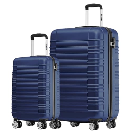 Blauer Koffer und Trolley Set, 2-teiliges Handgepäck, Hartschalenkoffer, Reisekoffer mit Rollen, Großes Gepäckstück für Urlaub und Reisen