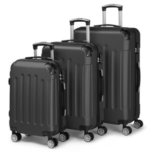 Reisekoffer Set 3-teilig mit Eckenschutz, Hartschalen-Trolley aus ABS und Teleskopgriff, handgepäcktes Gepäck (Schwarz)