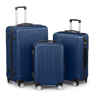 Koffer Set 3-teilig, Reisekoffer mit Rollen und Teleskopgriff, Handgepäck in Navyblau