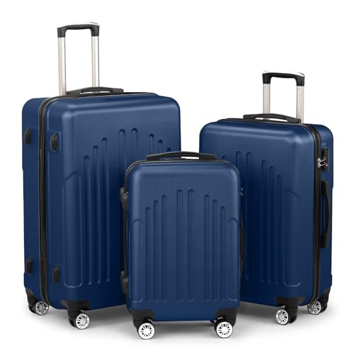 Koffer Set 3-teilig, Reisekoffer mit Rollen und Teleskopgriff, Handgepäck in Navyblau