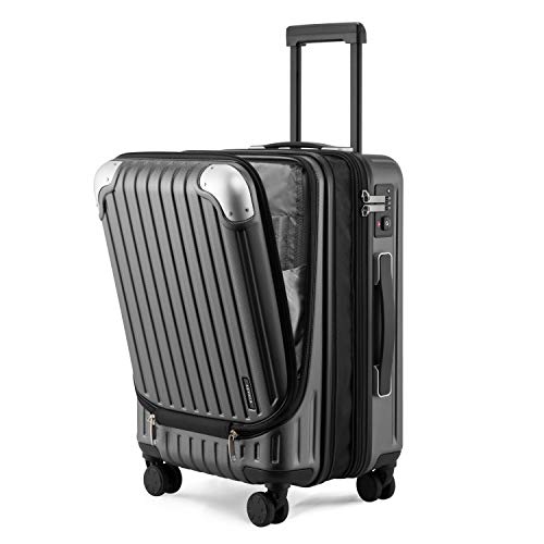 LEVEL8 Koffer Trolleys Leicht ABS+ PC Handgepäck Hartschalen-Koffer Trolley Rollkoffer Reisekoffer Erweiterbar, TSA, 4 Rollen, 55 cm, 36-42 Liter, Grau - Der perfekte Reisebegleiter für Ihre Reisen