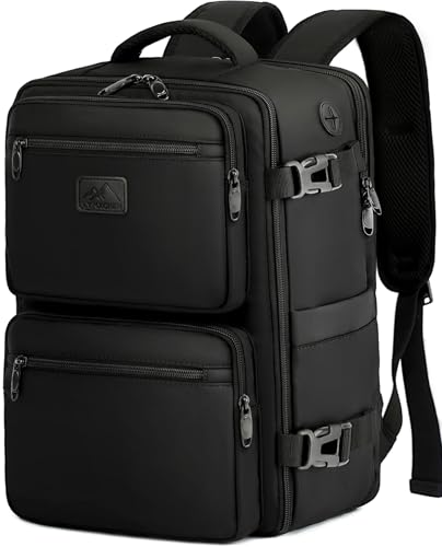 Robuster Rucksack mit Laptopfach, großzügigen Hauptfach und vielen Taschen. Ideal für Fluggesellschaften. Schwarz.