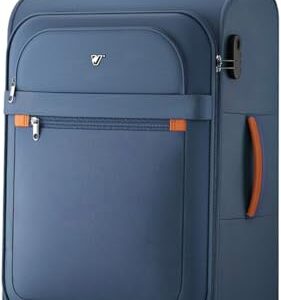 Weichschalenkoffer mittelgroß 66x44x28cm aus Stoff, Leichter Reisekoffer mit Zahlenschloss und 4 Rollen, Handgepäck Koffer in Blau