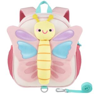 GAGAKU Kinder-Rucksack für Mädchen mit Brustgurt, Anti-Verlorenheit und rosa Schmetterling-Thema