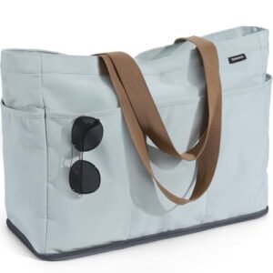 Große Strandtasche XXL mit Kühlfach, Wasserfest Beach Bag für Familie, Damen, Schwimmbad und Reisen - Grau-grün, 50x38x19cm