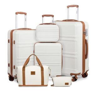 Reiseset mit 6 Teiligkeiten, Koffer Set mit Beautycase Kosmetikkoffer und Handgepäck Reisetasche, ideal für Reisen und Gepäckorganisation