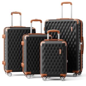 Reisekoffer, Kofferset mit TSA Schloss und 4 Rollen, Schwarz