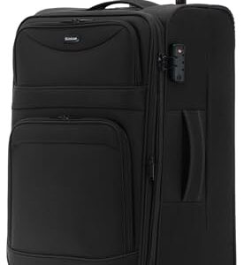 Reisestoffkoffer mit Frontfächern, erweiterbar, TSA-Schloss, 360° Doppelrollen & verdecktem Namensschild, Schwarz, Koffergröße L (69 cm)