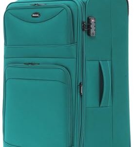 Turkiser Stoffkoffer mit TSA-Schloss und Doppelrollen, 15% Extra-Volumen, erweiterbar in der Breite um 3 cm