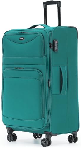 Turkiser Stoffkoffer mit TSA-Schloss und Doppelrollen, 15% Extra-Volumen, erweiterbar in der Breite um 3 cm