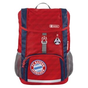 Roter Rucksack mit dem Logo von FC Bayern München, ergonomischer Entwurf mit Reflektoren für Kinder im Alter von Kindergarten bis zur Mittelschule