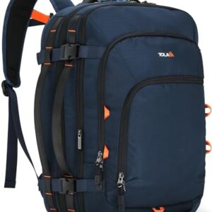 Tolaccea Reiserucksack Handgepäck Flugzeug TSA freundlich, dunkelblauer Reiserucksack mit 35 bis 45 Litern Volumen für Flugreisen, ideal für einen Wochenendtrip