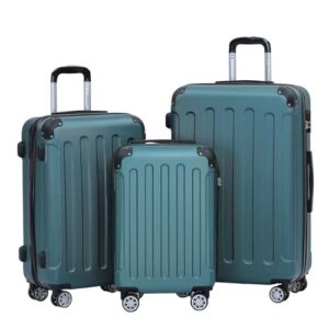 BEIBYE Hartschalen-Koffer Trolley Rollkoffer Reisekoffer Handgepäck 4 Rollen (M-L-XL-Set) (Dunkelgrün, Set)