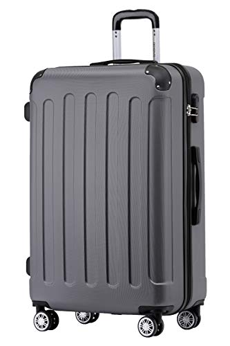 Ein robuster schwarzer Reisekoffer mit Rollen und Griff, ideal für Reisen.