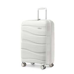 KONO Handgepäckkoffer 55cm Leicht Reisekoffer aus Polypropylen Hartschale Koffer mit 4 Rollen und TSA Schloss, Creme Weiß