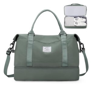 Reisetasche Damen Easyjet Handgepäck Tasche Sporttasche Weekender Bag Schwimmtasche Wasserdicht Travel Bag Duffle Bag Fitnesstasche Trainingstasche Krankenhaustasche mit Schuhfach, J2-Grün