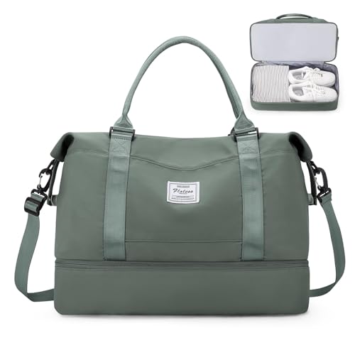 Reisetasche Damen Easyjet Handgepäck Tasche Sporttasche Weekender Bag Schwimmtasche Wasserdicht Travel Bag Duffle Bag Fitnesstasche Trainingstasche Krankenhaustasche mit Schuhfach, J2-Grün