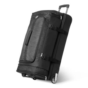 Amazon Essentials Reisetasche mit Rollen, erweiterbar, 76.2 cm, Schwarz, perfekte Wahl für Übernachtungen oder Wochenenden, robuste Konstruktion und wasserdichter Schutz