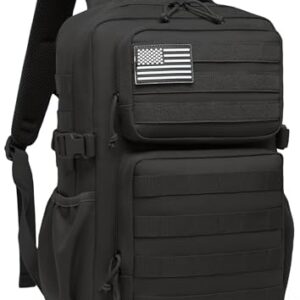 Wotony Militärischer taktischer Rucksack für Herren, wasserdichter Tagesrucksack, 3-Tage-Assault Pack, Molle-Tasche mit Wasserflaschenhalter (Schwarz, 25L)