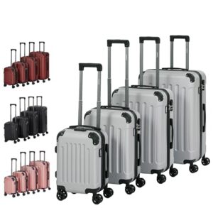 Arebos 4-teiliges Hartschalenkoffer-Sets mit ABS-Hartschale, Trolley Koffer und Reiseverschluss-Schloss, Silber