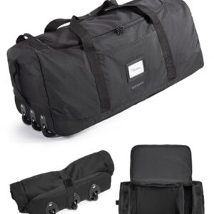 Faltbare Reisetasche mit Rollen, 83 Liter Leicht Sporttasche für Herren und Damen, Schwarz