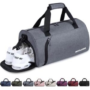 Becojjade Sporttasche 25L Reisetasche Duffel Bag Übernachtungstasche mit Schuhfach und Nassfach, wasserdichte Handgepäcktasche für Sport Fitnessstudio Schwimmen Grau