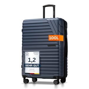 Hochwertiger Reisekoffer mit 100 Litern Volumen, 8 Rollen und TSA-Schloss für sicheres Reisen - Navy, XL