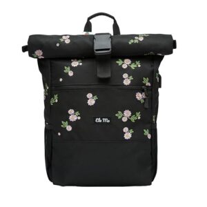 Ela Mo Rolltop Rucksack Damen mit variabler Größe, USB-Anschluss und kompaktem Flaschenhalter für eine bequeme und sichere Aufbewahrung von Laptop, Schulsachen und persönlichen Gegenständen.
