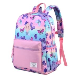 Schmetterlingsmusterloser, wasserabweisender Rucksack fuer Kinder, ideal als Schulrucksack oder Vorschulrucksack mit Brustgurt und zwei Seitentaschen