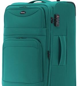 Münicase Stoffkoffer erweiterbar mit Frontfächern, 15% Extra-Volumen, TSA-Schloss, 360° Doppelrollen & verdecktem Namensschild (Türkis, Koffer L (69 cm) erweiterbar)