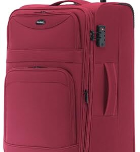 Praktischer und Raumsparender Reisebegleiter - Münicase Stoffkoffer mit Frontfächern, 15% Extra-Volumen, TSA-Schloss und 360° Doppelrollen im Weinrot, Koffer L (69 cm) erweiterbar